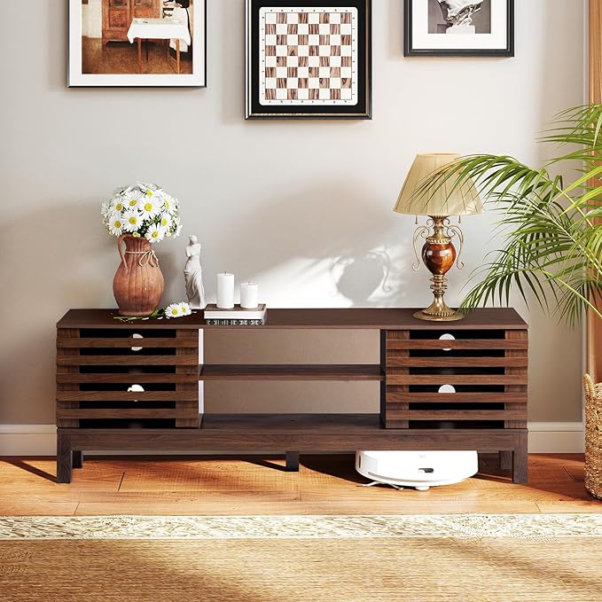 HollyHOME Wood TV Stand for TVs up to 65", Mid Century TV Stand - Image 2