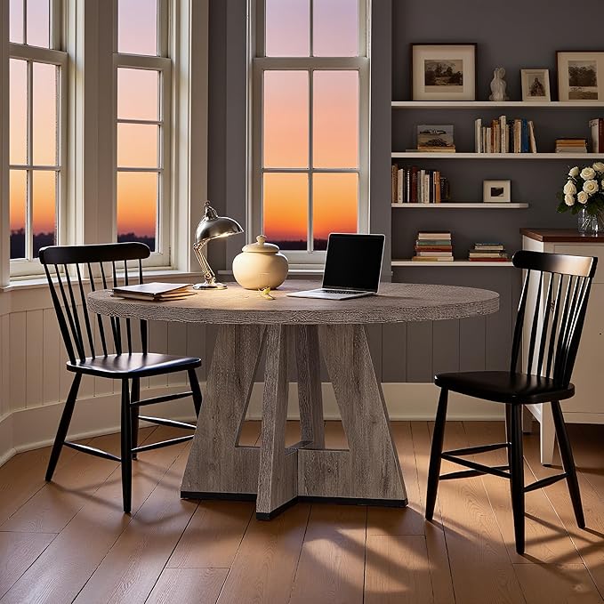 47" Round Dining Table for 4-6, Modern Dinner Table Farmhouse Round Small - Image 6