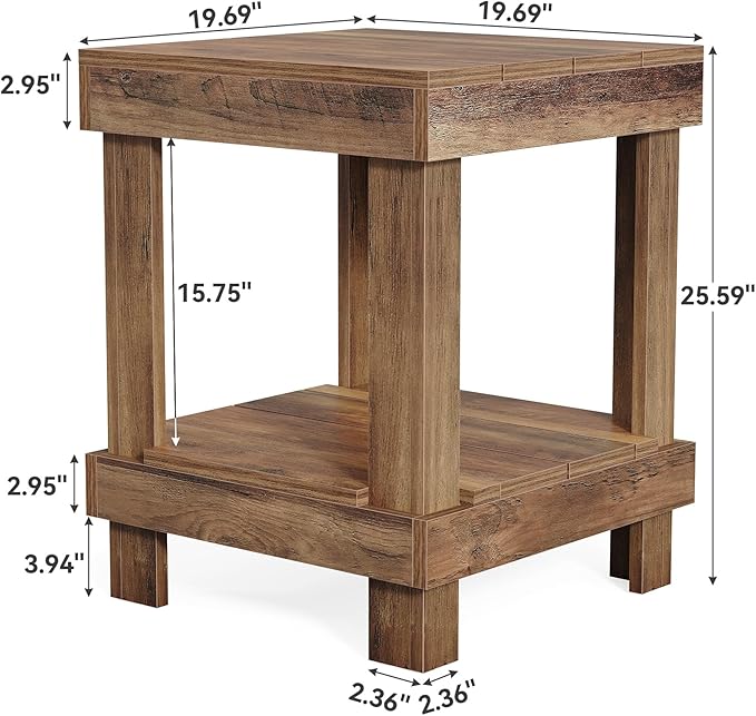 LITTLE TREE 2-Tier End Table, All Wooden Square Side Table - Image 7