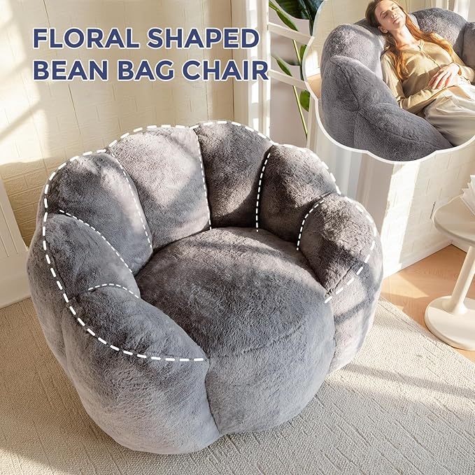 MAXYOYO Bean Bag Chair for Adults, Floral Shaped Bean Bag Sofa, Ultra Soft Faux - Image 5