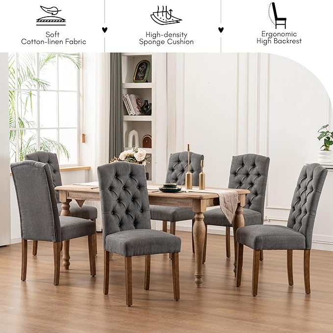 Tufted Upholstered Parsons Dining Chair Set Fabric Diner Accent Stylish Modern - Image 2