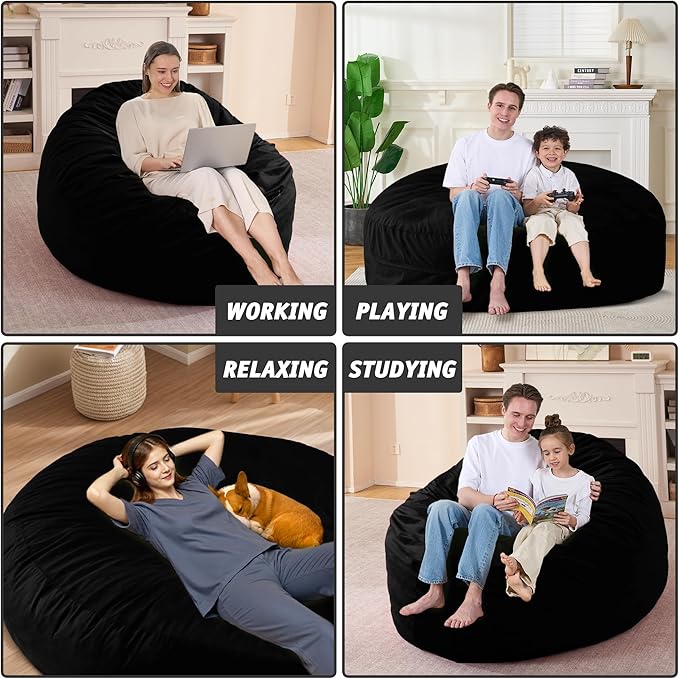 7FT Bean Bag Chair with Ultra Soft Velvet Cover Bean Bag Sofa with Memory Foam - Image 6