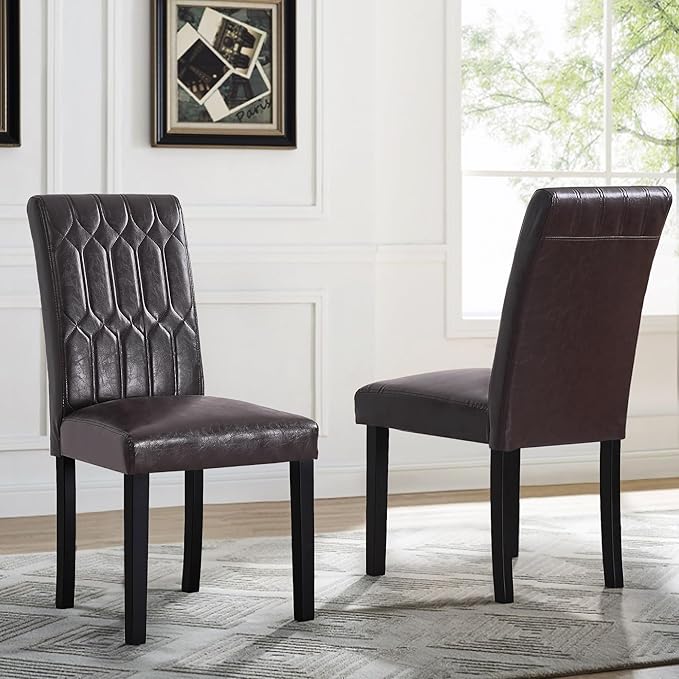 VECELO Upholstered Dining Chairs Set of 2, Modern PU Leather Accent Parsons by VECELO
