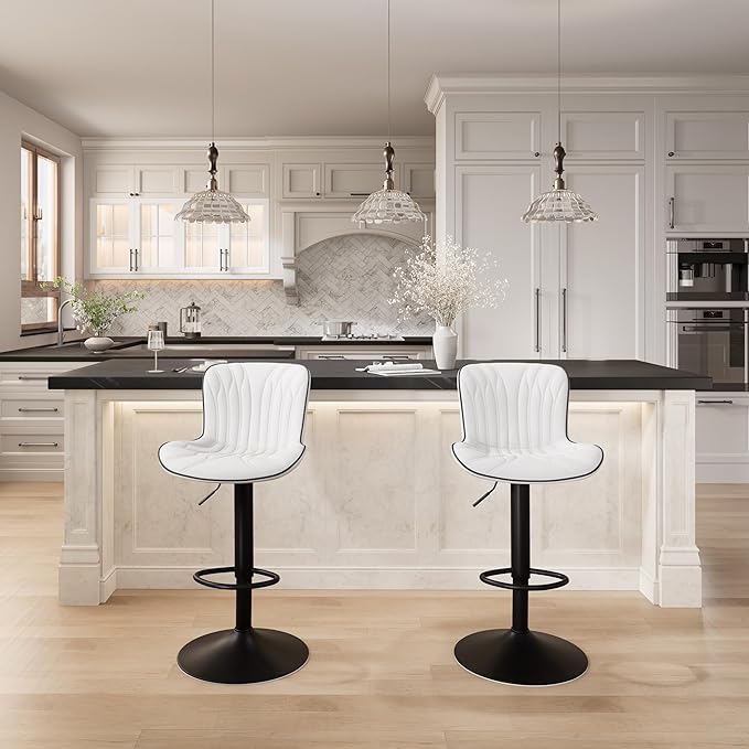 YOUNIKE 3 White Bar Stools Modern Swivel Counter Height Bar Chair - Image 7