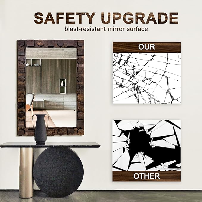 36x24 Inch Handcrafted Solid Wood Square Wall Mirror - Image 6