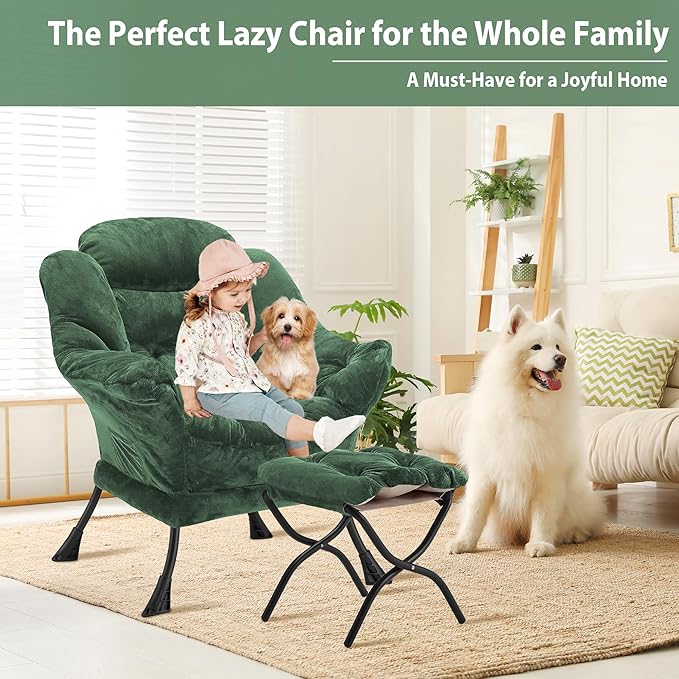 Lazy Chair with Folding Ottoman, Accent Chair Plush Upholstered with Metal - Image 4