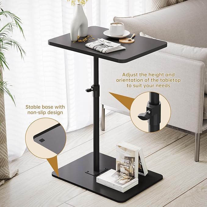NiHome Minimalist Height Adjustable End Table, 360° Rotatable Sofa Armrest Side - Image 5