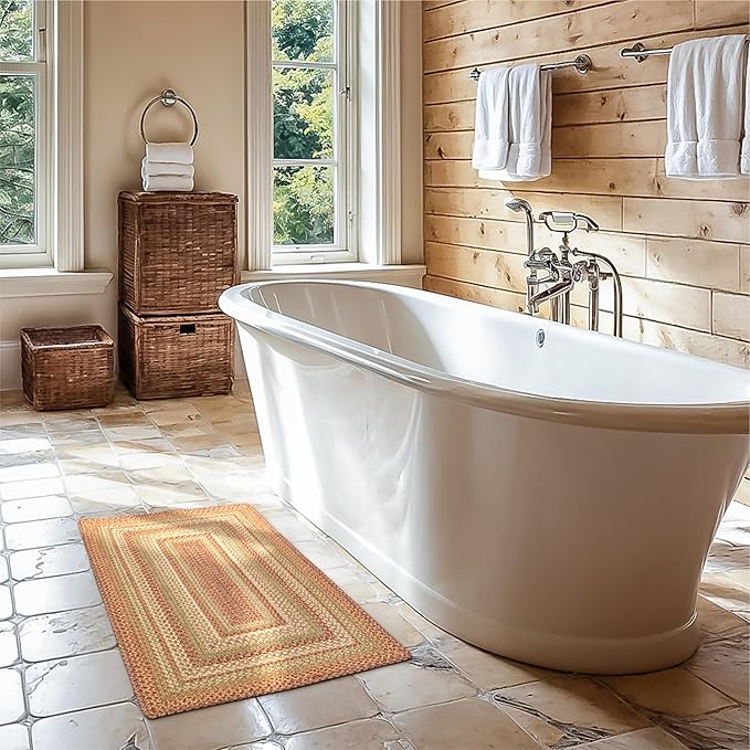Homespice 20x30” Brown Rectangular Braided Rug. Harvest Brown Jute Rug. Uses- by Homespice