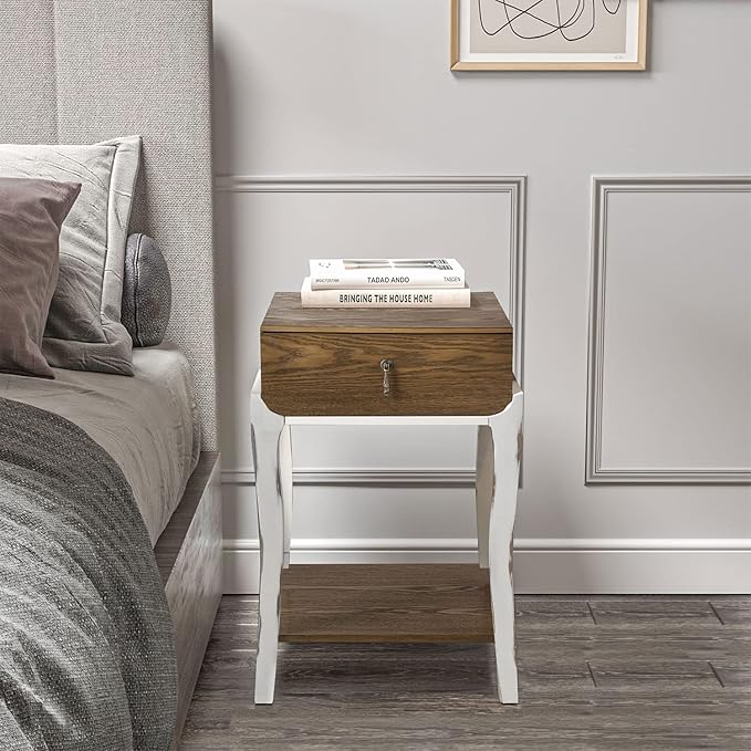 COSIEST Rustic Nightstand, 2-Tier Farmhouse Bedside Table, Wood Accent End Table - Image 4