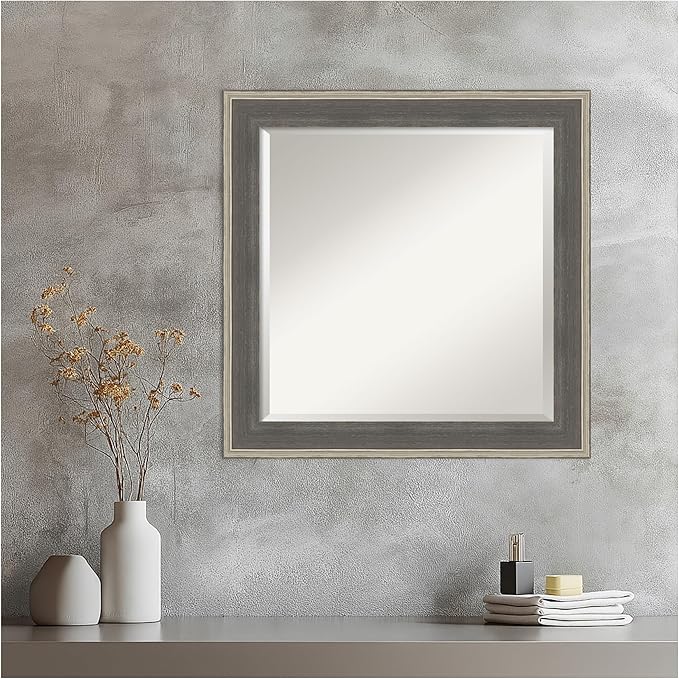 Amanti Art Grey Wall Mirror 25x25 Cottage Grey Silver Square Bathroom Mirror - Image 5
