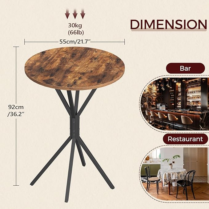 Bar Table, Round High Top Pub Table, 36.2'' Tall Cocktail Table, Metal Frame - Image 3