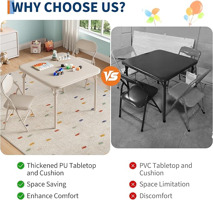 GarveeHome 3-Piece Kids Folding Table and Chairs Set, Toddlers Children's - Image 5