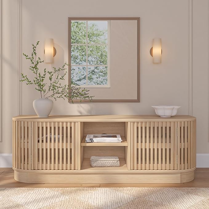 Plank+Beam Contour Wood TV Stand, Solid Wood Entertainment Console - Image 2