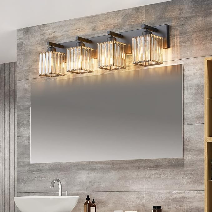 Modern 4-Light Black Crystal Bathroom Vanity Light Fixtures - Image 4