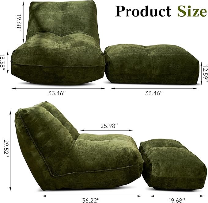 Bean Bag Chair with Ottoman, Comfy Bean Bag Sofa with Memory Foam, Lazy BeanBag - Image 2