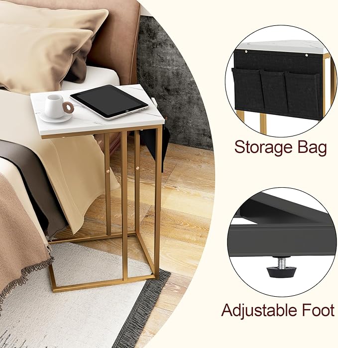 C Shaped End Table for Couch, Small Couch Side Table for Sofa, C Side Table - Image 4
