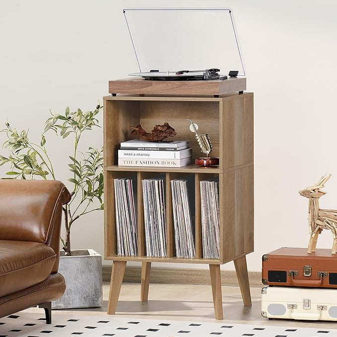 Lerliuo Record Player Stand, Oak Turntable Stand Holds up to 160 Albums - Image 2