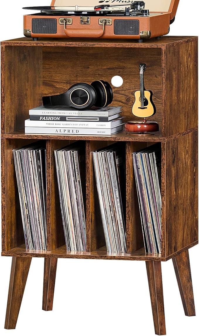 Lerliuo Record Player Stand, Mid-Century Vinyl Storage Cabinet Table by Lerliuo