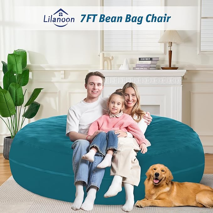 7FT Bean Bag Chair with Ultra Soft Velvet Cover Bean Bag Sofa with Memory Foam - Image 3