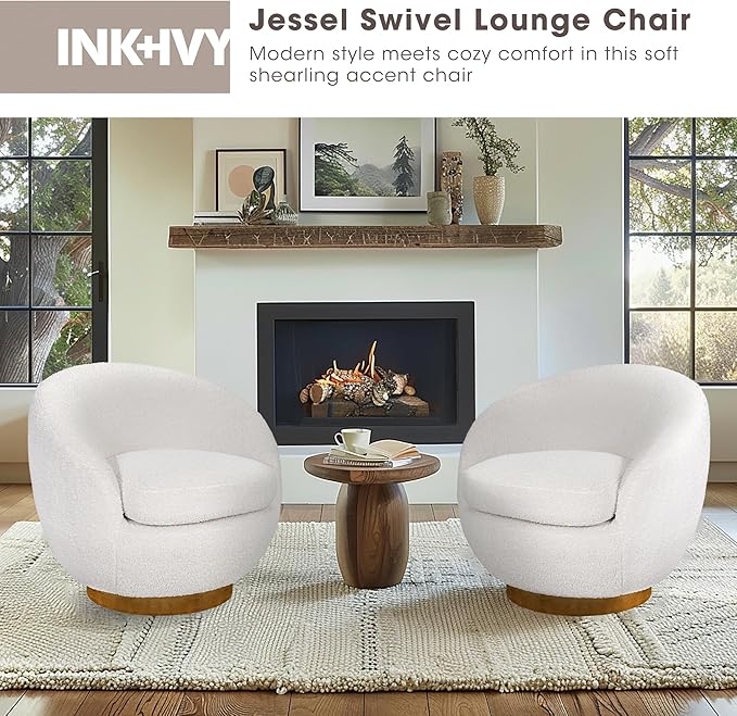 INK+IVY Jessel Swivel Accent Chair – Barrel Back Design, Sherpa Upholstery - Image 3