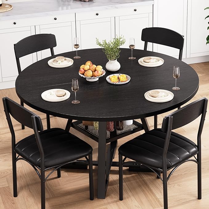 Round Dining Table Set for 4, Kitchen Table and Chairs for 4, Circle Table by JOCOEVOL
