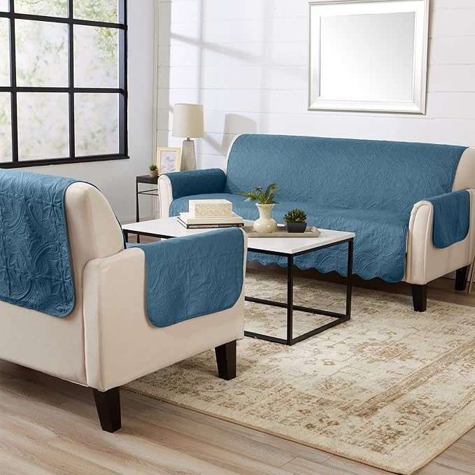 Great Bay Home Medallion Stitched Solid Furniture Protector Stain Resistant - Image 4