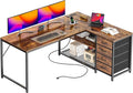 PRAISUN 53" L Shaped Desk with Power Outlets and USB-C Port, Reversible by PRAISUN