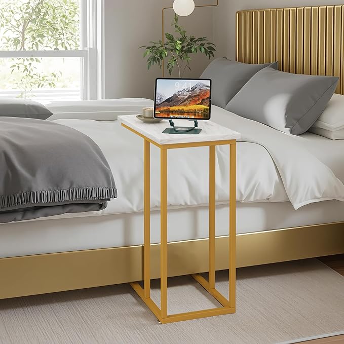 VECELO C Shaped End Side Table for Sofa Couch and Bed Snack TV Tray for Living - Image 8