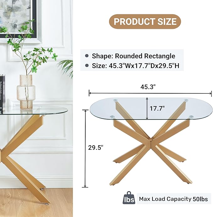 Gold Glass Oval Console Table, Modern Style Entryway Hallway Narrow Sofa Table - Image 2