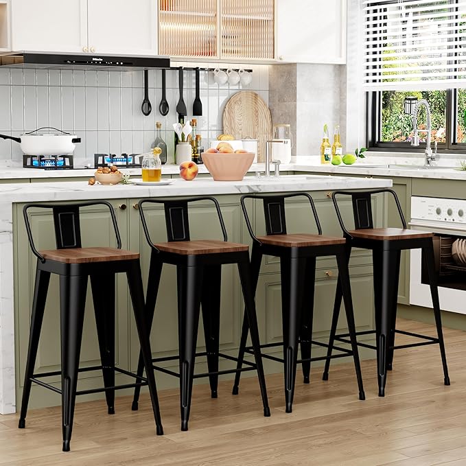 WENTMENT Metal Bar Stools Set of 4 Counter Height Barstools - Image 4
