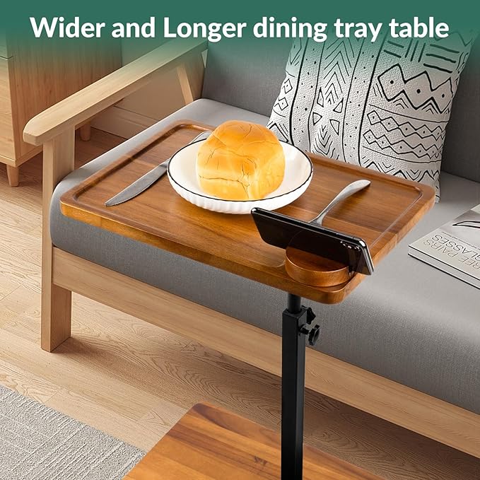 Solid Wood Acacia Wood Couch Table, 360° Swivel Height Adjustable C Table - Image 5