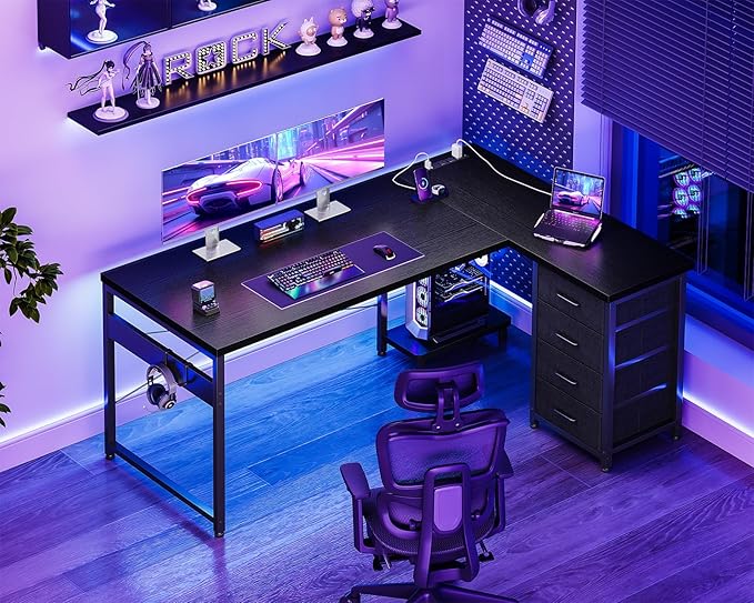 AODK L Shaped Gaming Desk with 4 Drawers, L Shaped Computer Desk with USB - Image 2