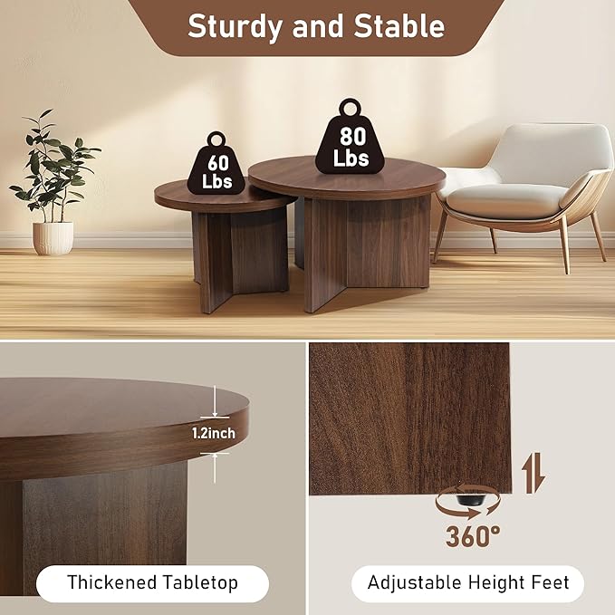 Round Nesting Coffee Tables Set of 2, Modern Stacking Table - Image 5