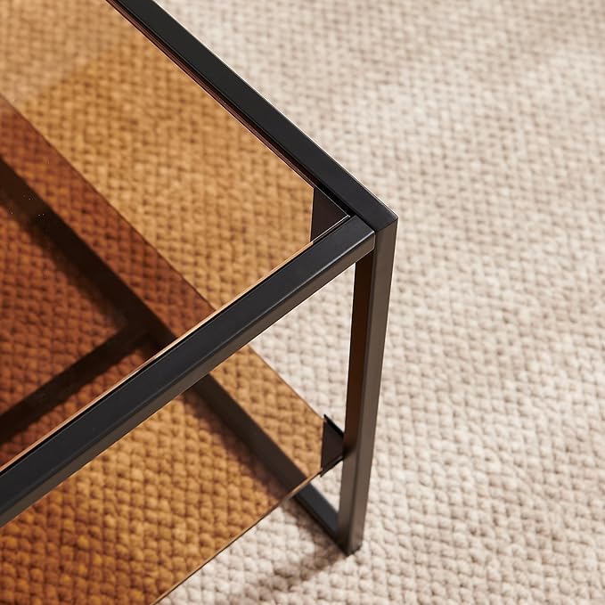 Shrine Brown Glass Coffee Table, Modern Design, Dual-Layer Coffee Table - Image 3