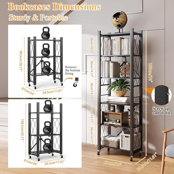 BAYOYONI 6 Tier Industrial Bookshelf - Image 2