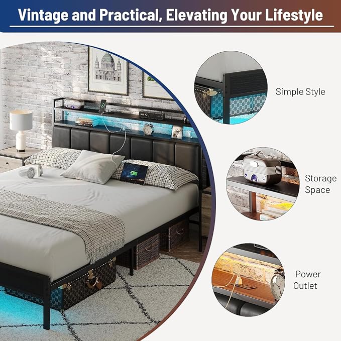 Twin Bed Frame with Headboard, Classic Metal Platform Bed Frame-LED Bed Frame - Image 5