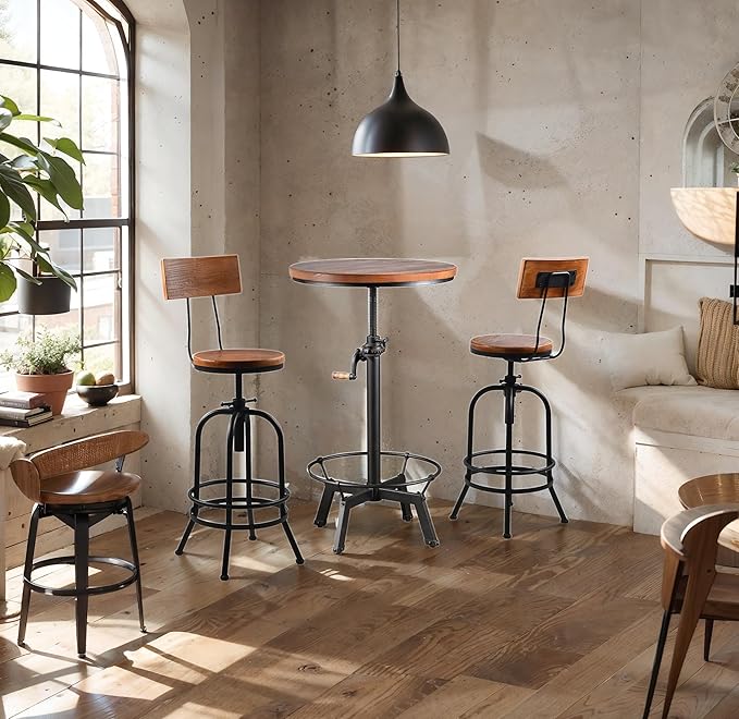 3-Piece Crank Handle Bar Table & 2 Backrests Stools Set - Image 6