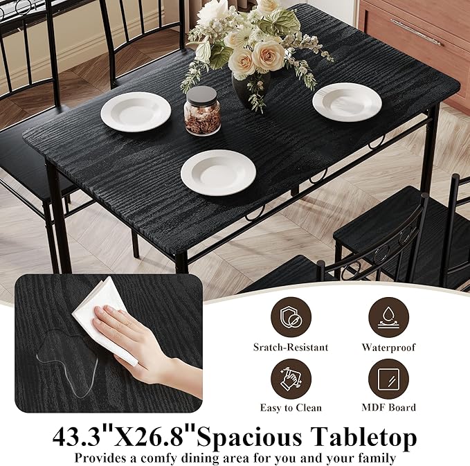 5 Piece Dining Table Set, Modern Metal&Wood Kitchen Dinner Table - Image 6