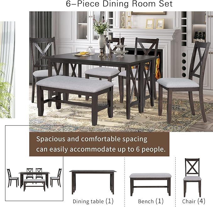 Ball & Cast 6-Piece Dining Table Set, Rectangular Dining Room Foldable Table - Image 9