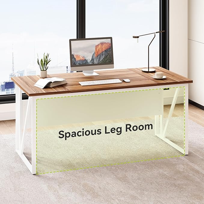 LITTLE TREE 63" Office Desk and 47" File Drawer Cabinet, Large Computer Desk - Image 5
