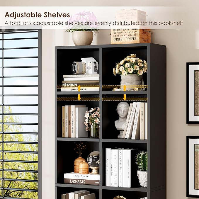 FOTOSOK 71'' Tall Bookshelf, Double Wide Media Tower Rack CD DVD Rack Display - Image 7