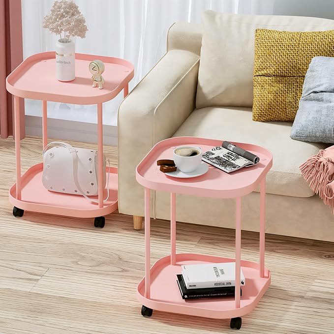 Side Table with Wheels, End Table Living Room Plastic Mobile Sofa Side Table - Image 2