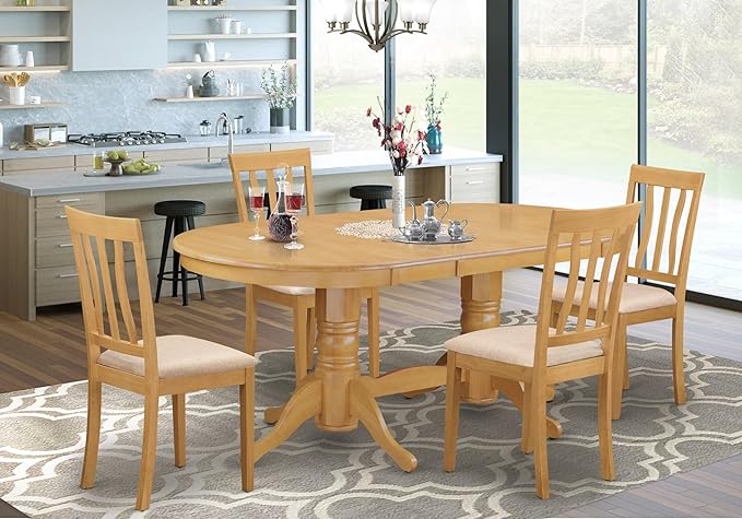 East West Furniture VAAN5-OAK-C 5 Piece Dining Table Set - Image 2