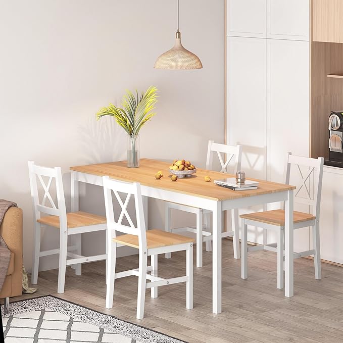 soges 5 Pieces Dining Table Set, Pine Wood Kitchen Table - Image 2