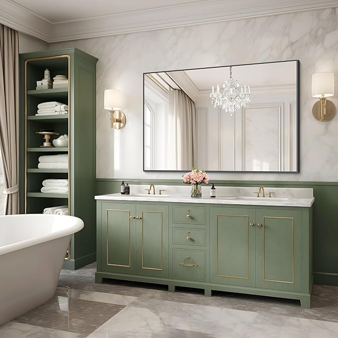 Black Bathroom Mirror for Wall, 30x48 Inch Rectangle Mirrors - Image 2