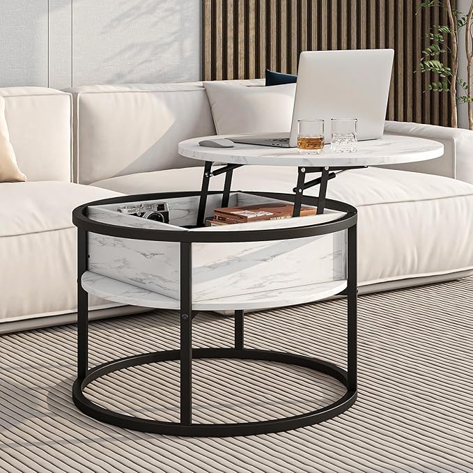 Round Coffee Table with Storage, Lift Top Coffee Table with Hidden Compartment - Image 3