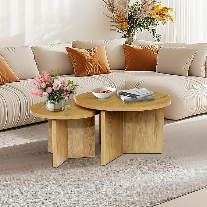 Round Nesting Coffee Tables Set of 2, Modern Stacking Table - Image 9
