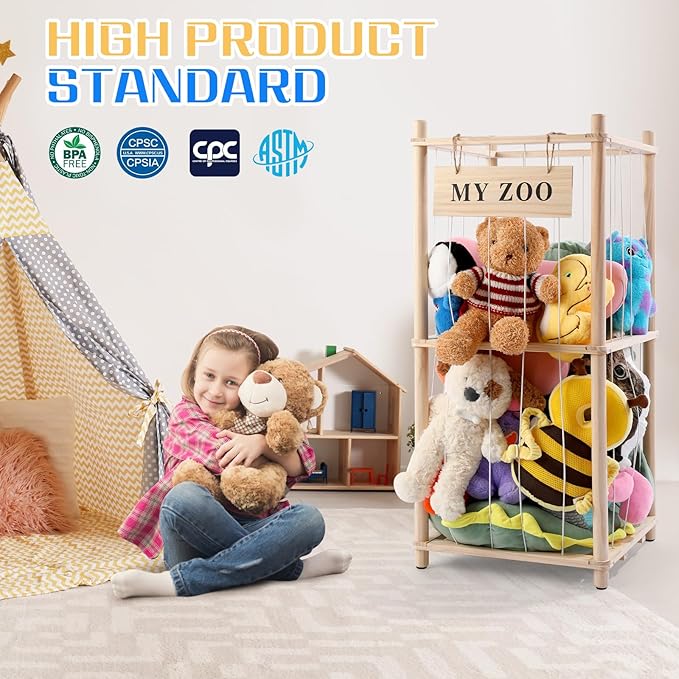Stuffed Animal Storage Zoo, Wooden Stuffed Animal Organizer - Image 3