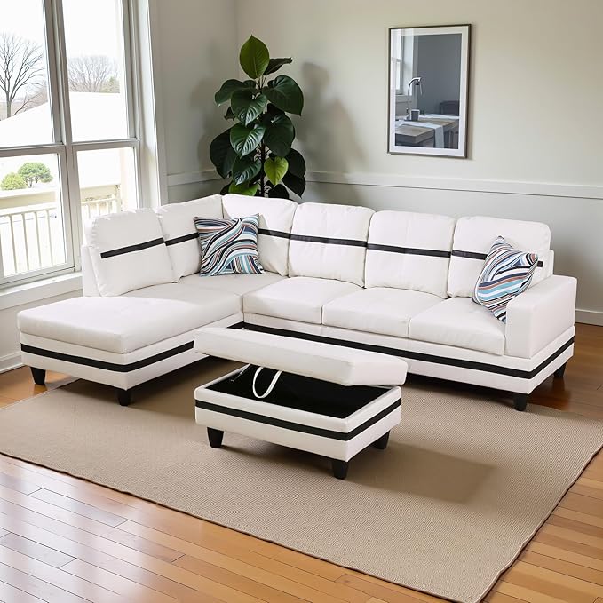 L Shaped Couch PU Leather Sectional Couch Upholstered 3 Pieces Sofas - Image 4