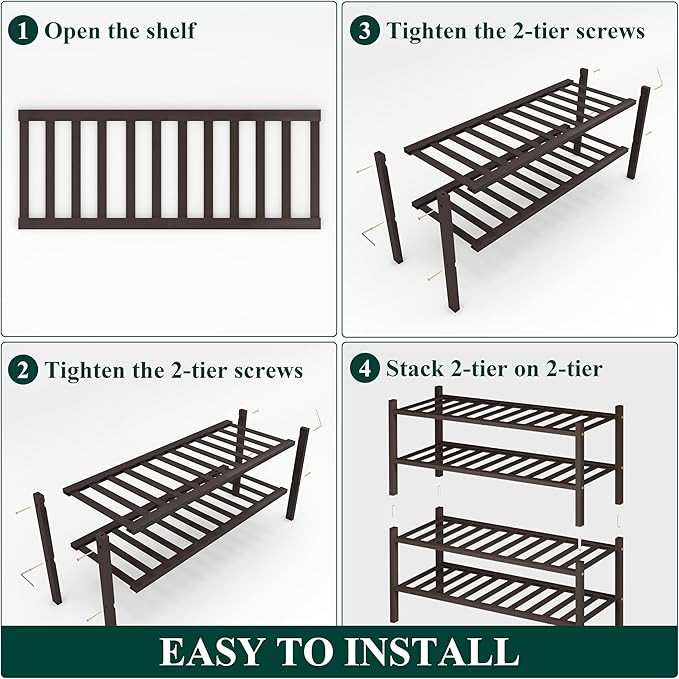 Smiry Shoe Rack, 4 Tier Bamboo Shoe Organizer, Stackable Free Standing Wooden - Image 6
